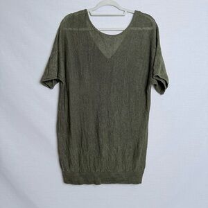 Talbots Woman 100% Linen Knit Tunic Sweater | Olive Green | Size 2X